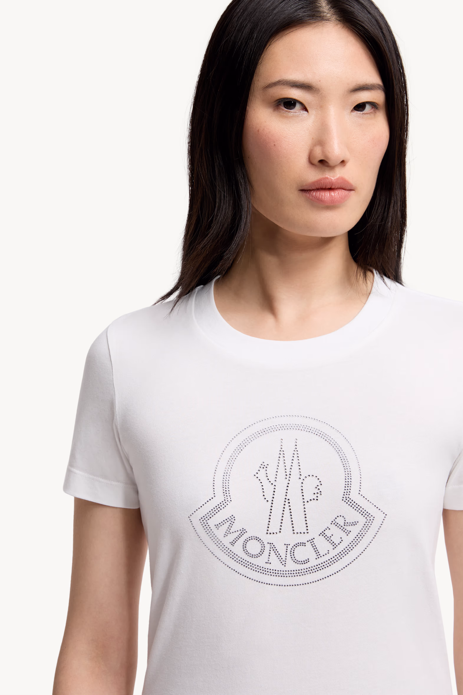 Crystal Logo Cotton T-Shirt White Moncler 6